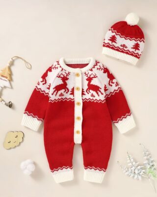 Knitted christmas set for newborns 0 to 18 months girls and boys with a fashionable full bonnet