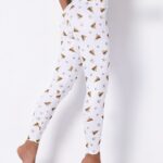 Leggings with golden christmas tree for woman fashionable white worn by a woman