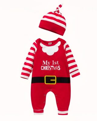 Fashionable red long sleeve christmas outfit for baby girls and boys