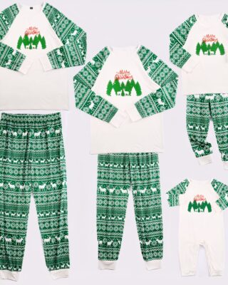 Matching family pajamas for christmas Green and white fashionable