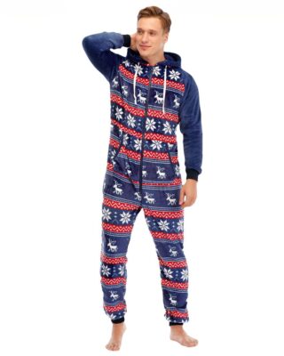 Blue flannel printed pajama suit for men worn by a very fashionable man