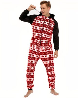 Red flannel printed pajama suit for men worn by a red and black fashionable man