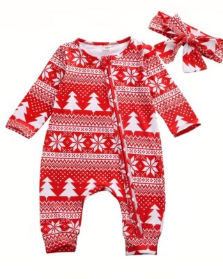 Red christmas pajamas for girls 12-18 months with full bandana in very high quality fashion