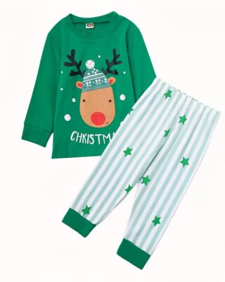 Long-sleeved green pajama set for children, very high quality