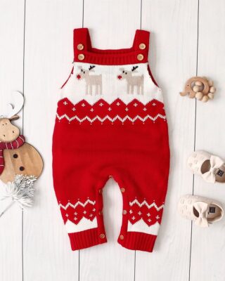 Fashionable red and white unisex sleeveless baby romper