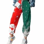 Women's loose-fitting and casual christmas pants Red and green fashionable worn by a very fashionable woman