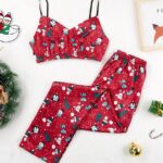 Women's Satin Christmas pajamas Pants and short top worn red very high quality