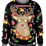 Christmas sweater with its humorous deer for men and women black high quality fashion