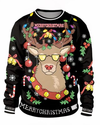 Christmas sweater with its humorous deer for men and women black high quality fashion