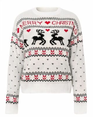 Long sleeve christmas sweater with white christmas motifs very fashionable