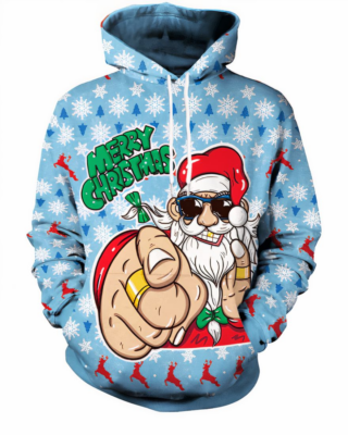 Christmas hooded sweater for men and women blue very high quality fashion