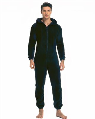 Soft and warm hooded pajamas for men in black worn by a fashionable man