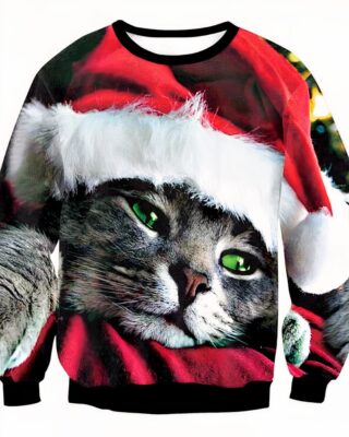 Men's and women's sweater with high quality fashionable Christmas cat