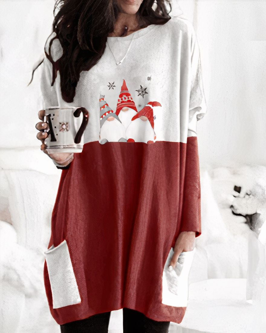 Long sleeve Christmas sweater for women worn by a woman in a house