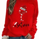 Christmas sweater with shiny pattern long sleeves for women with pattern believe red fashionable very high quality