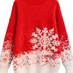 Fashionable red and white thick turtleneck Christmas sweater for women