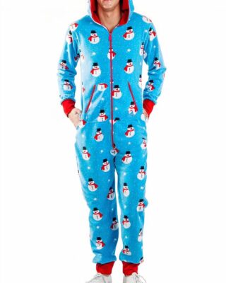 Men's snowman pajama suit blue and red fashionable