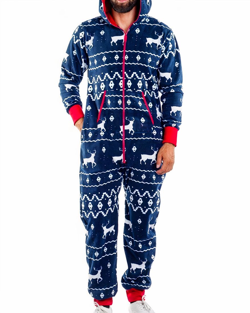 Men's winter Christmas pajama suit worn by a fashionable man