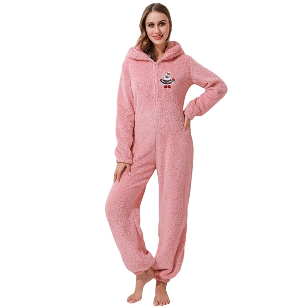 Fleece jumpsuit with logo for woman in pink worn by a fashionable woman