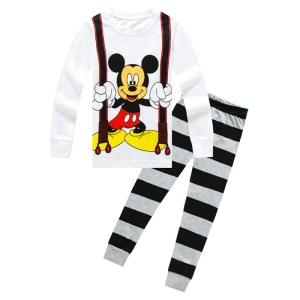 Mickey pyjama set with white, black and grey striped pants