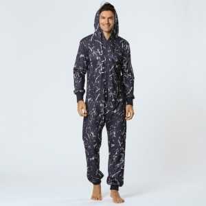 Men's blue jumpsuit with pockets and hood very comfortable worn by a fashionable man