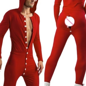 Plain men's jumpsuit with hood and sexy buttons in several fashionable colors