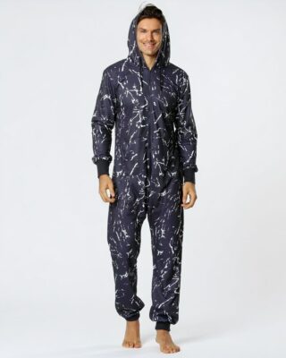 Men's blue jumpsuit with pockets and hood very comfortable worn by a fashionable man