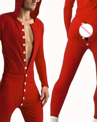 Plain men's jumpsuit with hood and sexy buttons in several fashionable colors