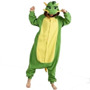 Green and yellow dragon pajama suit worn by a very high quality fashionable man