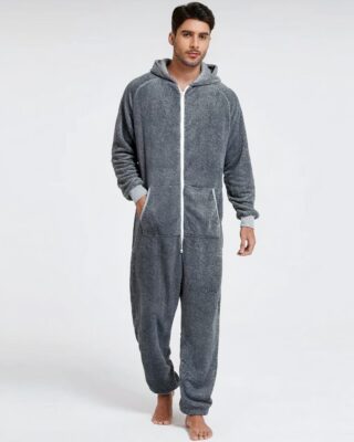 Very high quality grey fleece pajama suit worn by a fashionable man