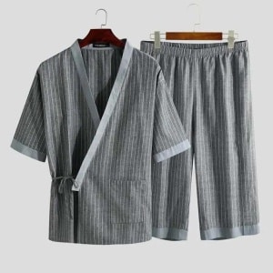 Grey kimono summer pajamas on a fashionable belt