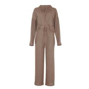 Fashionable brown women's knitted hooded winter pajamas