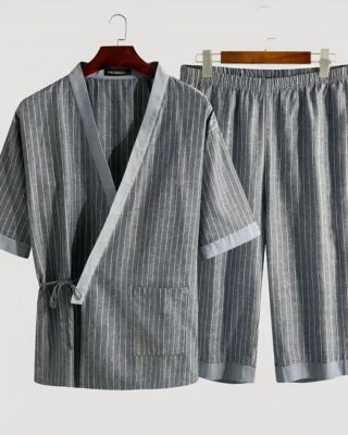 Grey kimono summer pajamas on a fashionable belt