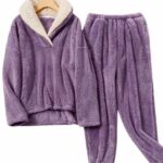 Women's purple fleece winter pajama set on a fashionable belt