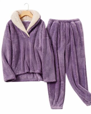 Women's purple fleece winter pajama set on a fashionable belt