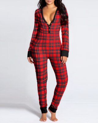 Sexy plaid jumpsuit for woman worn by a fashionable woman very good quality