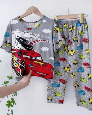 Cars summer pajamas for little boy on a belt in a house