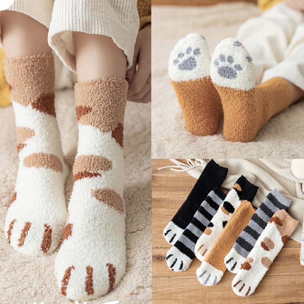 Pilou pilou winter sock - Fashionable multi-colored cat paw patterns