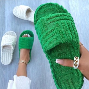 Trendy green and white plush slipper