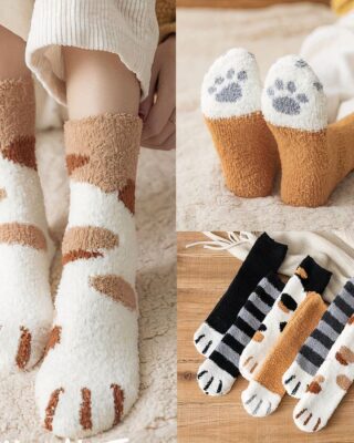 Pilou pilou winter sock - Fashionable multi-colored cat paw patterns