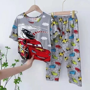 Cars summer pajamas for little boy on a belt in a house