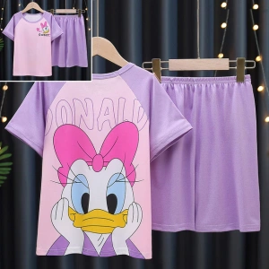 Daisy summer pajamas for little girl purple fashionable on a belt