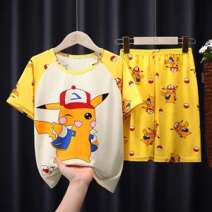 Summer pajamas for children Pikachu wink cotton fashionable on a belt in a house