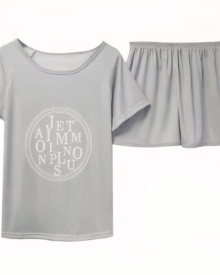 Fashionable grey two-piece short-sleeved summer pajamas for women