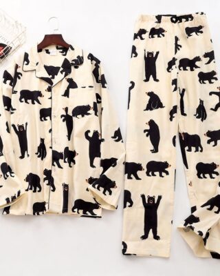 two-piece long-sleeve pajamas with bear shades.