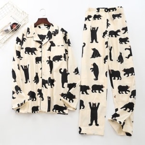 two-piece long-sleeve pajamas with bear shades.