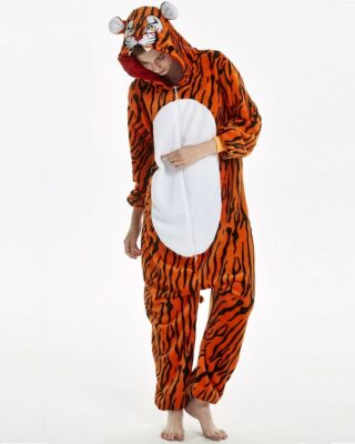 Orange and white feline jumpsuit with white background