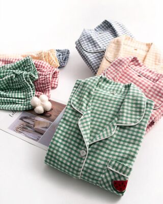 green, pink, yellow and blue checkered pajamas