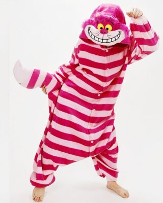 Pink Cheshire cat suit with white background