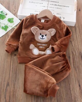 Fashionable brown flannel and fleece pajamas for kids on a belt